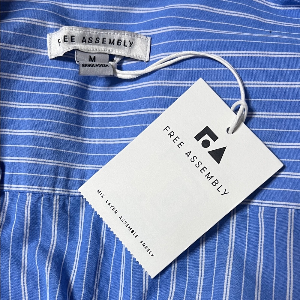 👔🐬🏳️NWT Elegant Blue Striped Shirt Mini Bubble Dress - Picture 17 of 17